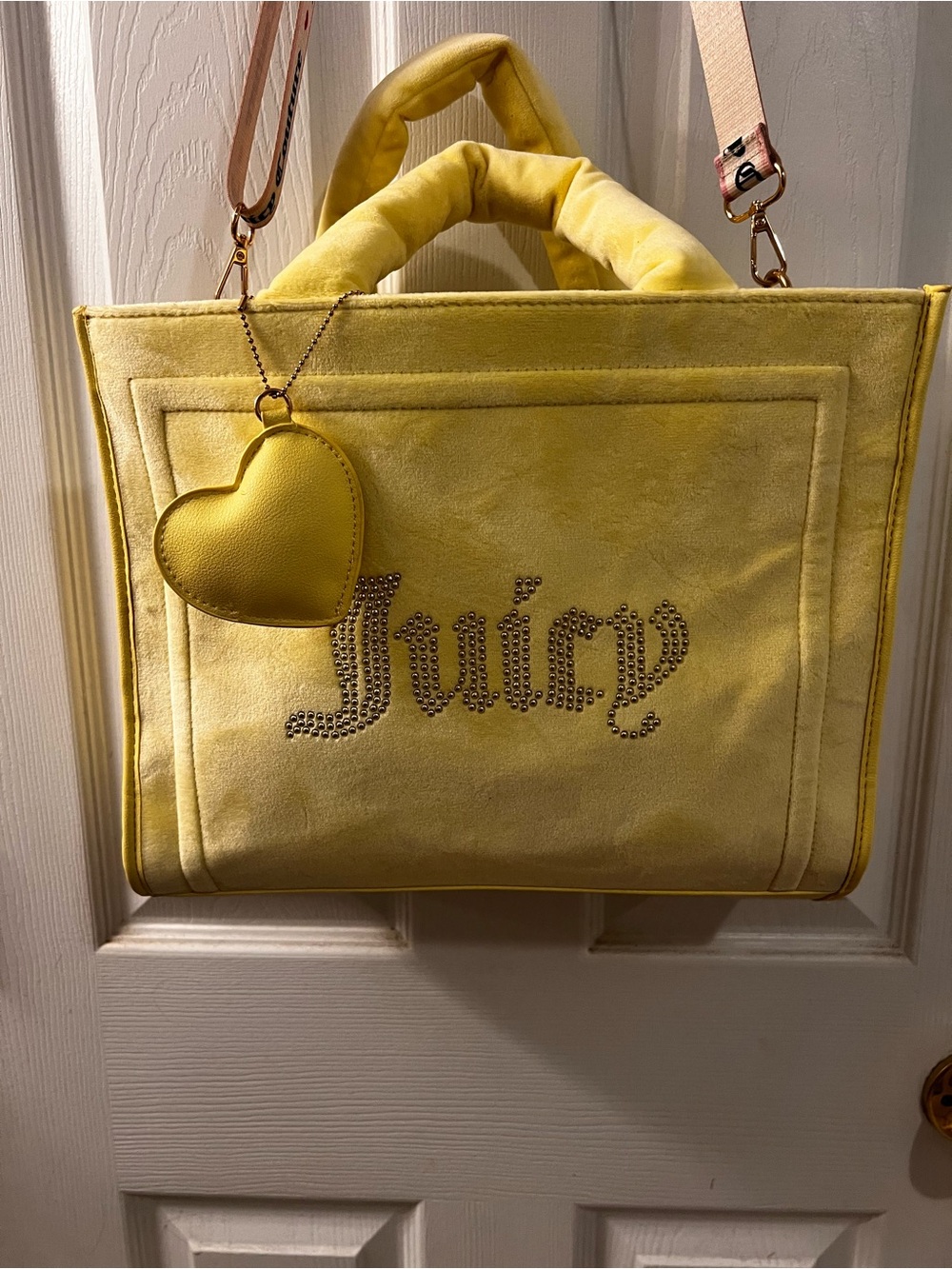 Juicy Couture Yellow Tote with Heart Charm and Juicy Logo